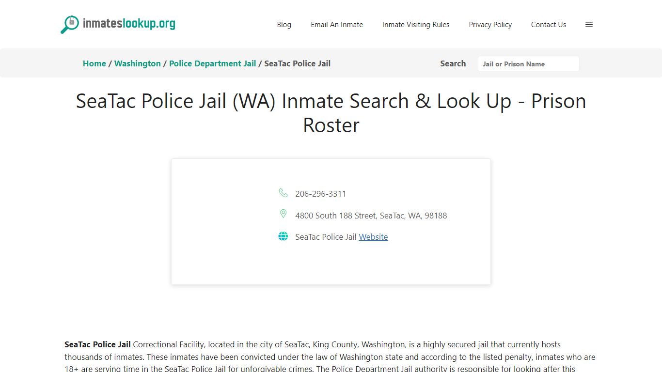 SeaTac Police Jail (WA) Inmate Search & Look Up - Prison Roster